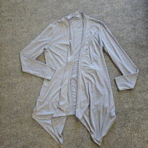 LL Bean Cardigan Top Women Small Blue Gray Stripe Cotton Long Sleeve Open Casual